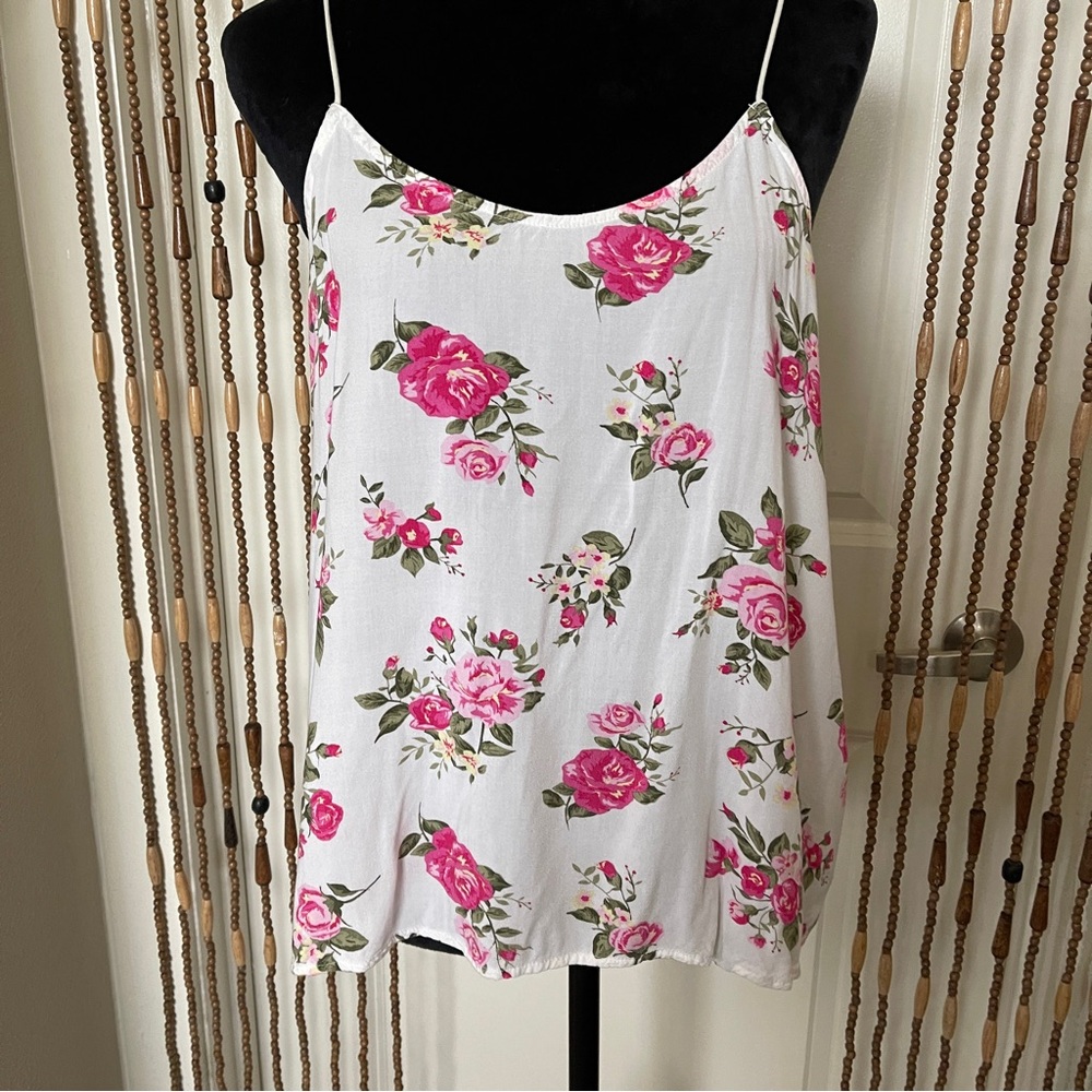 No Boundaries Pink and White Rose Floral Summer Camisole Tank Top XL